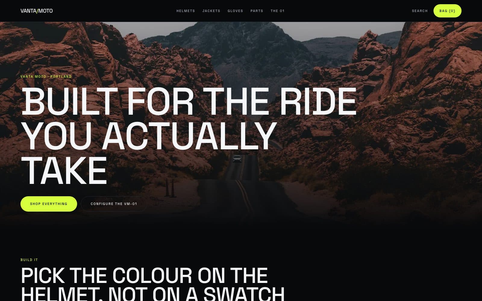 VANTA/MOTO storefront homepage