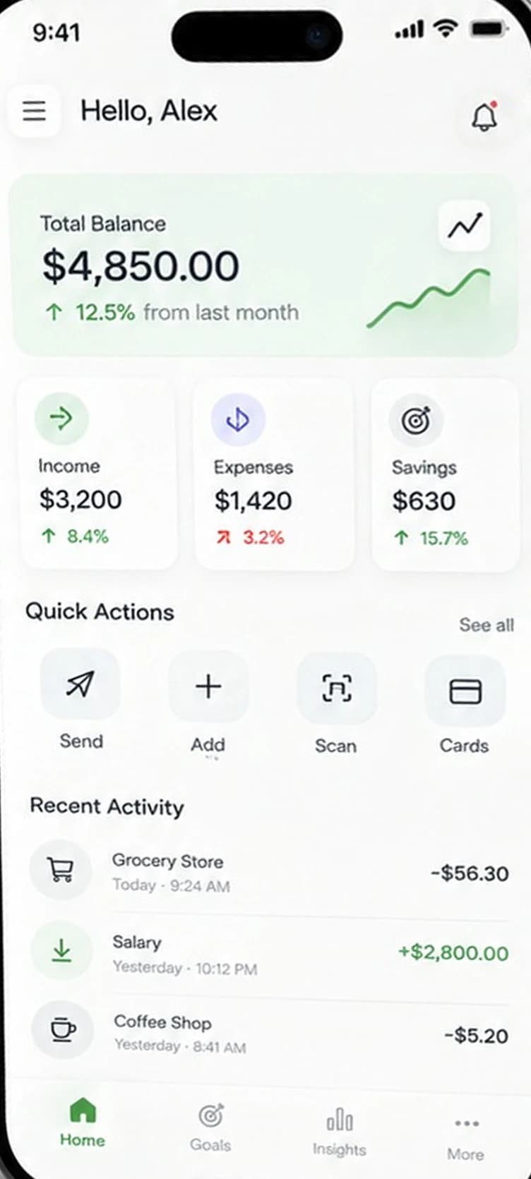 Track finance app design