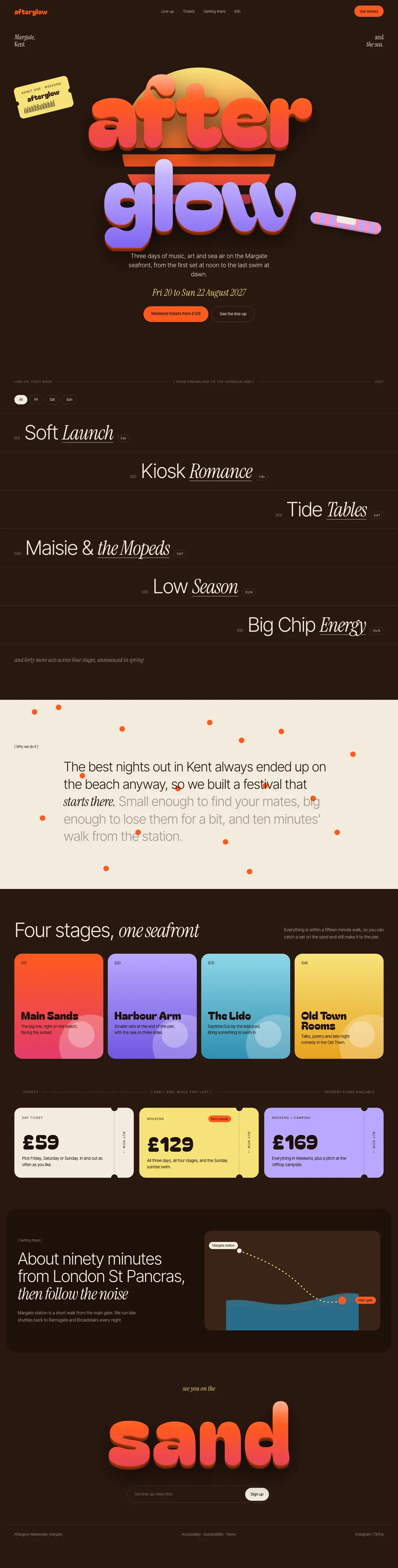 Afterglow landing page concept, full page
