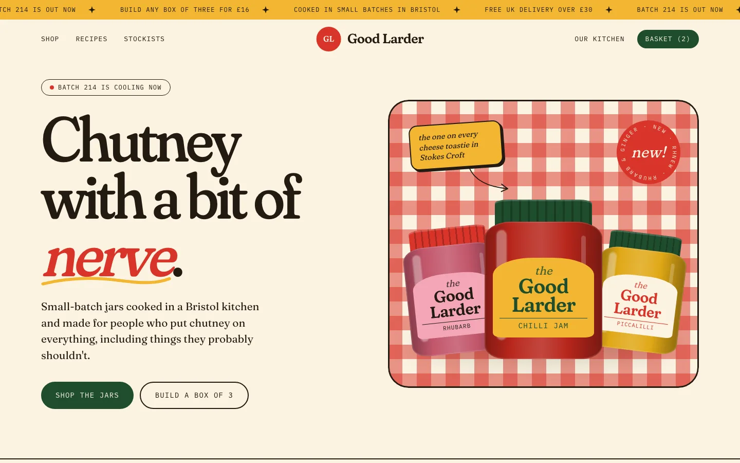Good Larder, food and drink store landing page concept