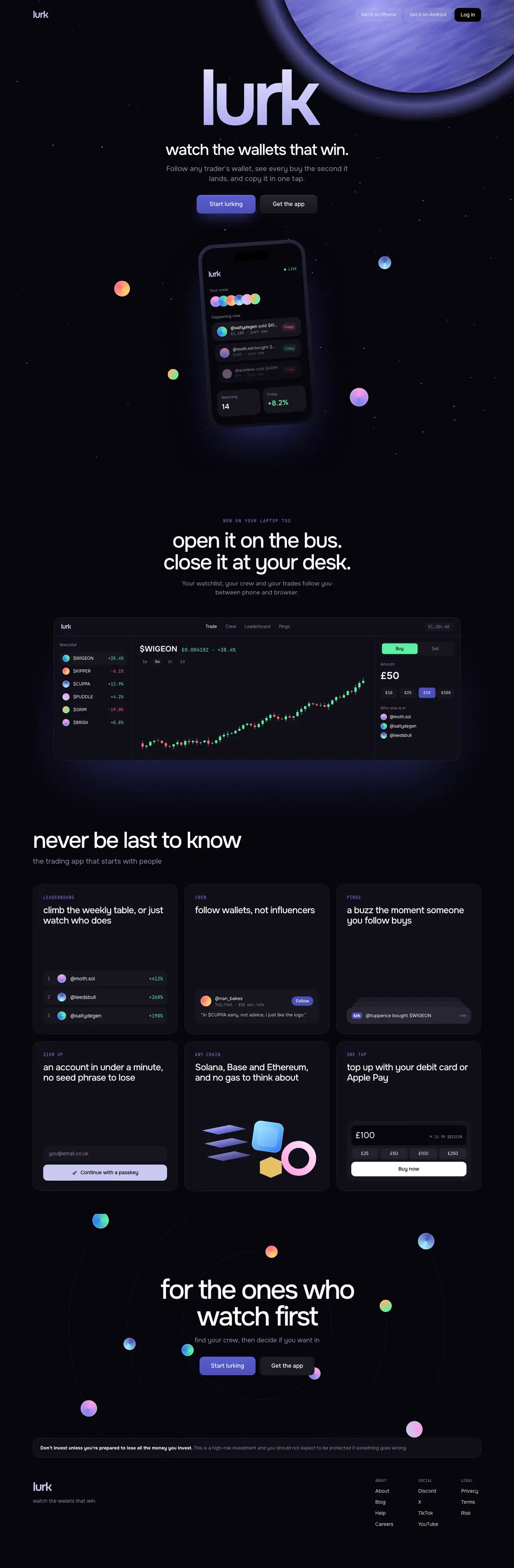 Lurk landing page concept, full page