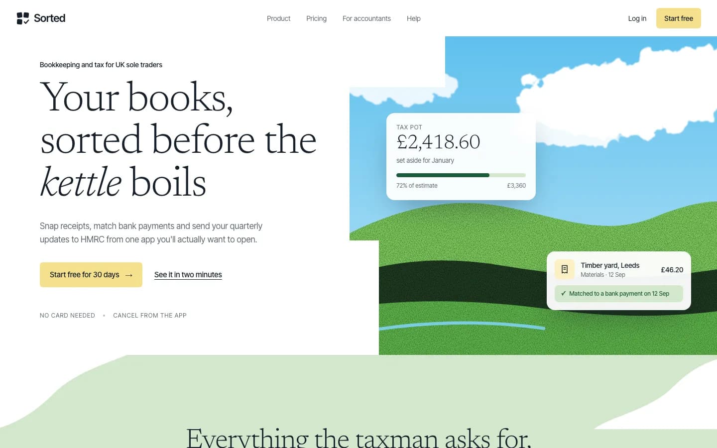 Sorted, saas for sole traders landing page concept