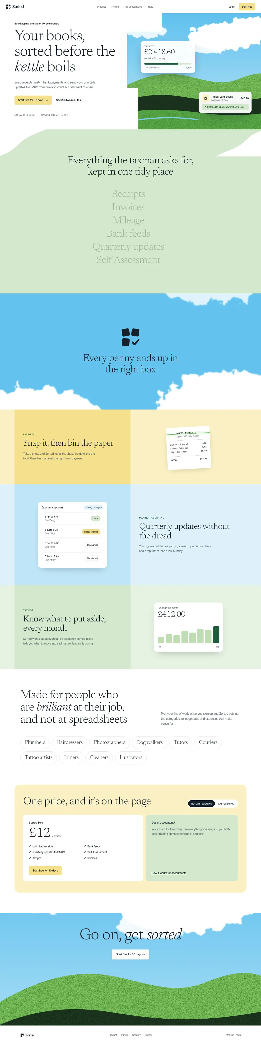 Sorted landing page concept, full page