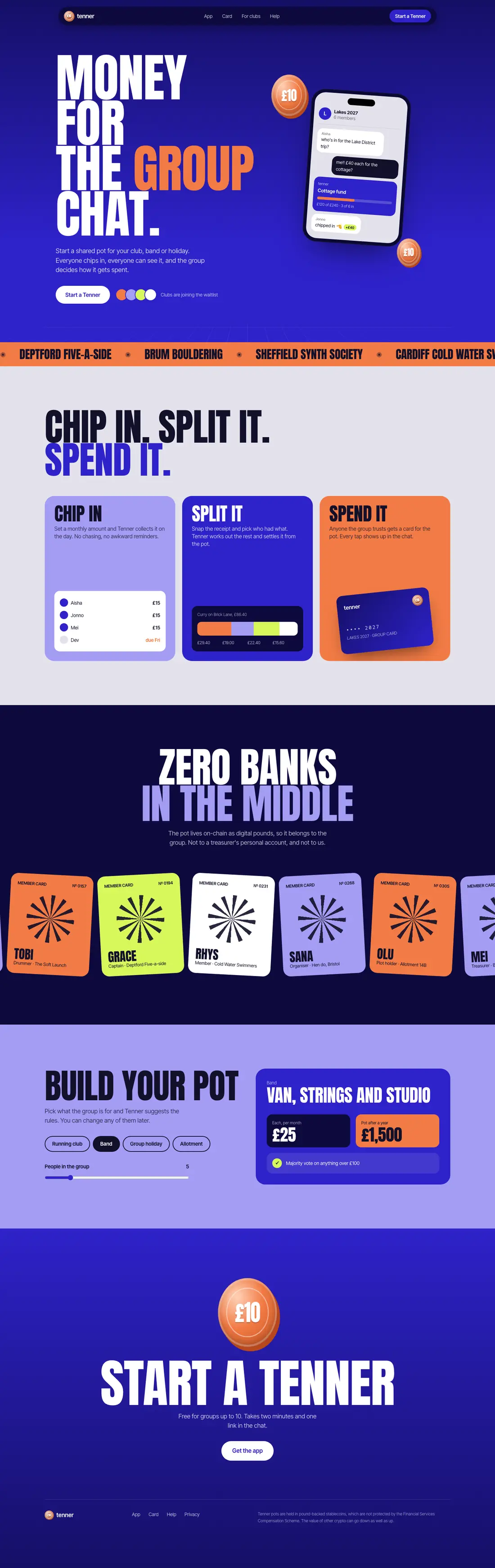 Tenner landing page concept, full page