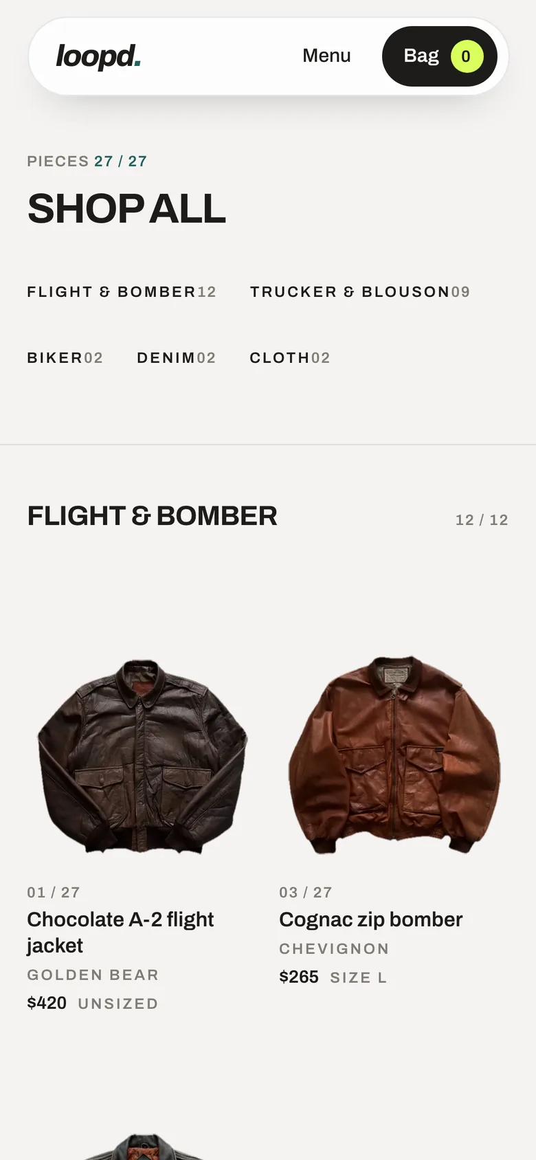Loopd shop page on mobile
