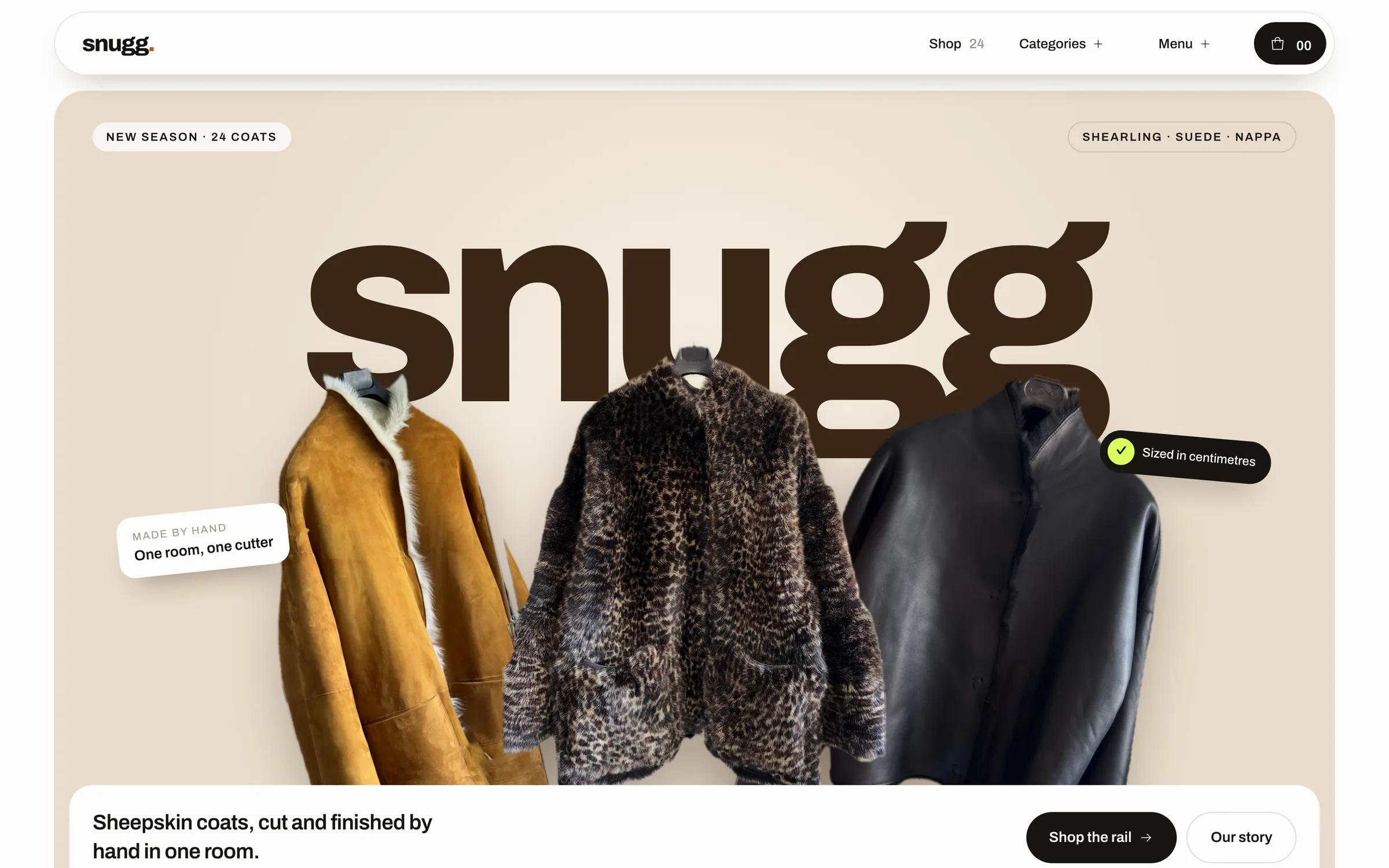 Snugg concept homepage on desktop